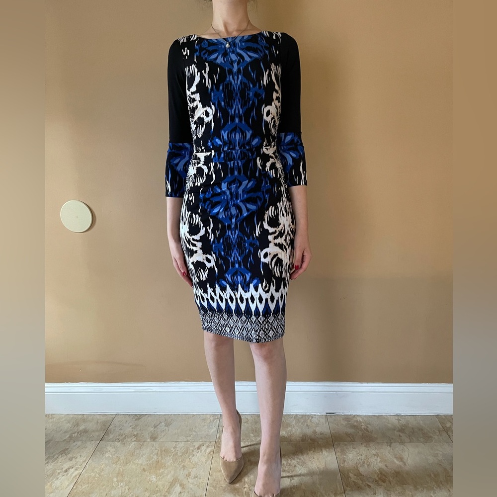 Beautiful Jones New York black, white and blue knee length dress